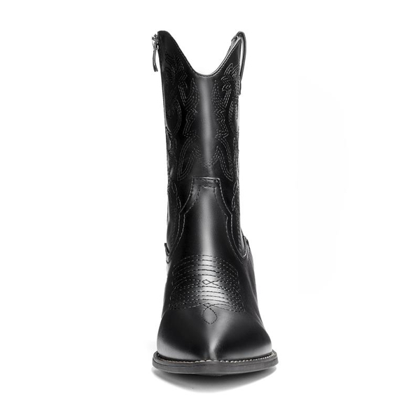Western Chunky Heel Cowboy Ankle Boots - BLACK - 4